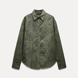 Zara Olive Green Embroidered Shirt